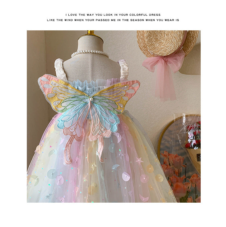 Camiseta sin mangas para niña, vestido de princesa para bebé, elfo de ensueño, mariposa arcoíris, novedad de verano