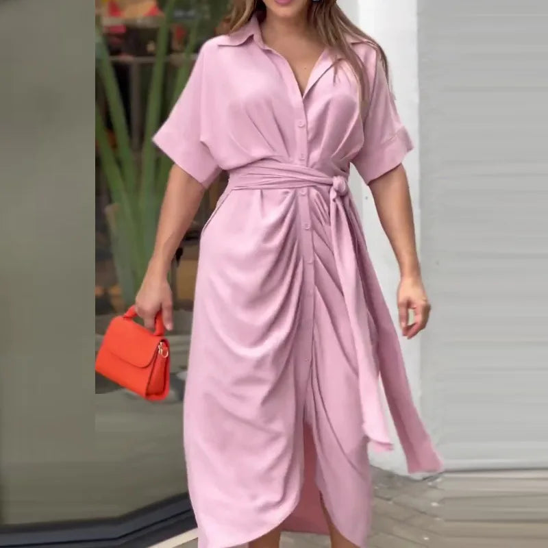 Vestidos Elegantes para Mujer 2026: Vestido de Mujer con Estampado Irregular, Cuello Solapa, Ajuste Delgado y Contraste, Ideal para el Trabajo y con un Toque de Temperamento.