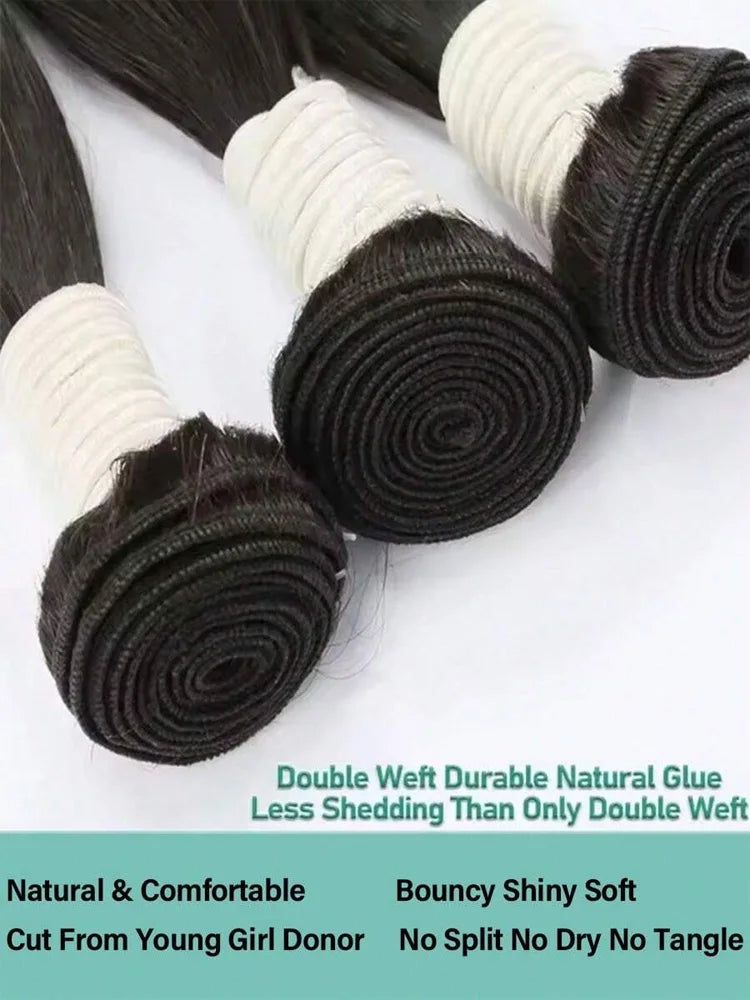 Paquetes de 42 pulgadas, extensiones de cabello humano brasileño liso de hueso, extensiones crudas, Tissage para mujeres