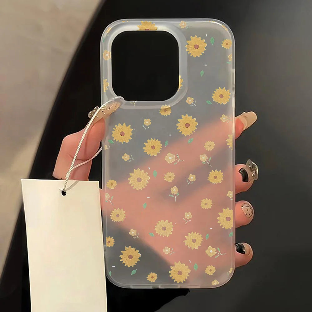 Funda de teléfono con flores para iPhone 16 Pro, funda trasera de piel sedosa delgada translúcida para iPhone 13 11 12 14 15 Pro Max 13 Mini 15 Plus