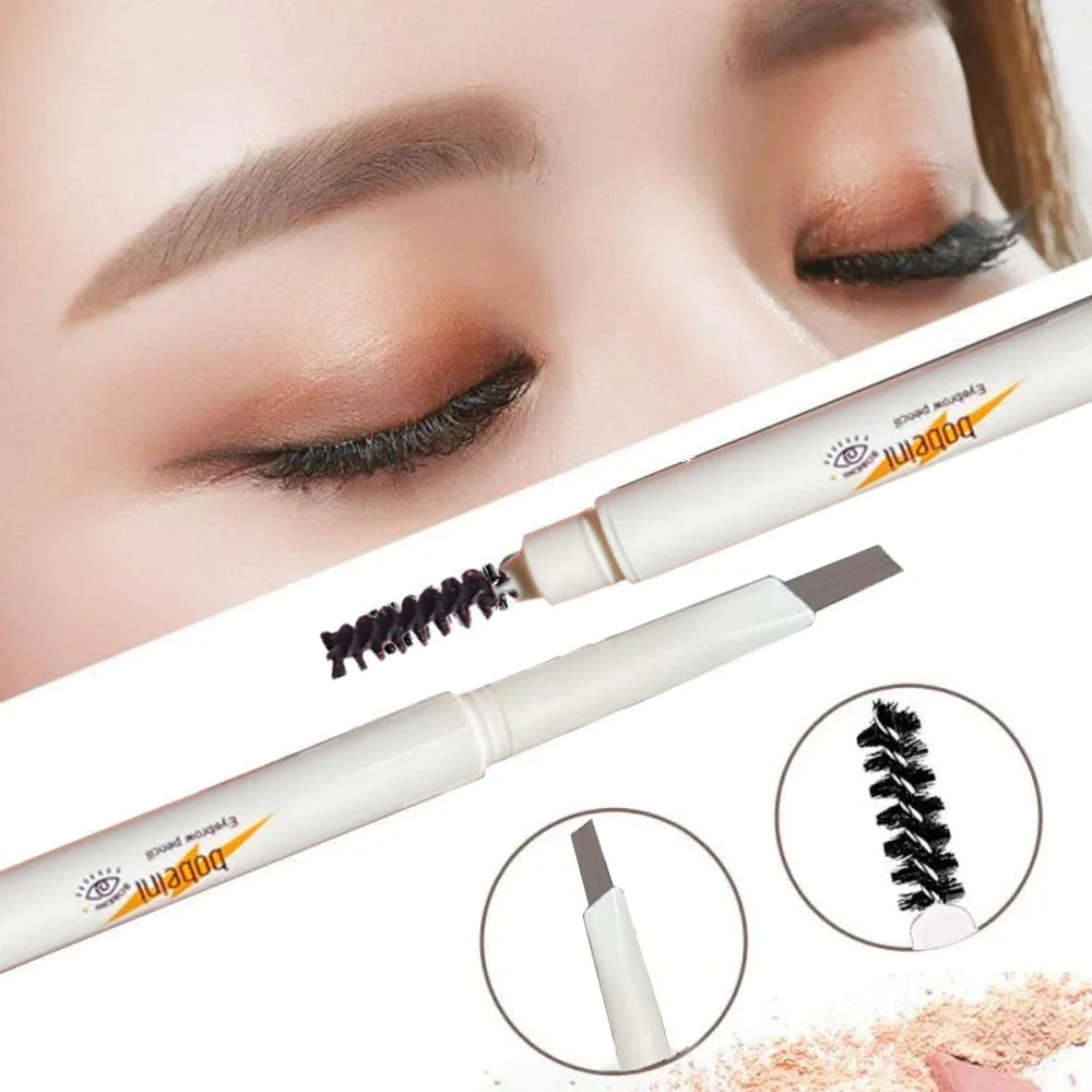 Lápiz de cejas de doble punta de cabeza fina: resistente al agua, duradero, rotación automática, punta de pincel, contorno, natural, certificado, unisex