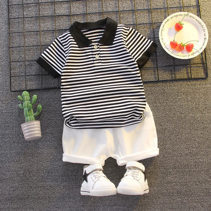 Conjuntos de rayas para niños y niñas, Tops de manga corta y pantalones cortos, 2 uds., trajes de ropa para niños, trajes informales de moda de 1 a 5 años