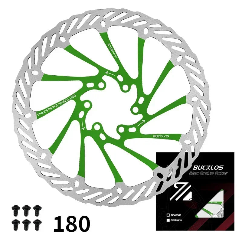 BUCKLOS-Rotor de freno de disco hidráulico ultraligero para bicicleta de montaña, disco de freno de bicicleta de carreras de carretera de montaña de 160/180/203mm con 6 pernos gratis