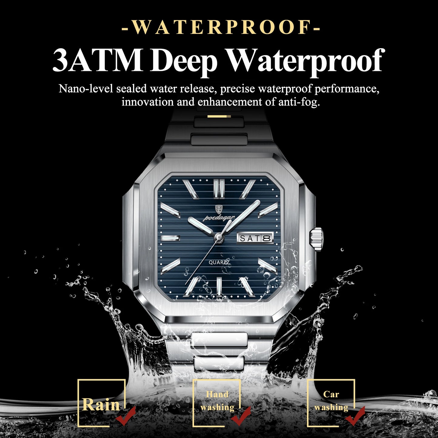 Reloj POEDAGAR de negocios para hombre, resistente al agua, luminoso, con fecha, semana, relojes clásicos para hombre, Reloj de pulsera de cuarzo de acero inoxidable para hombre