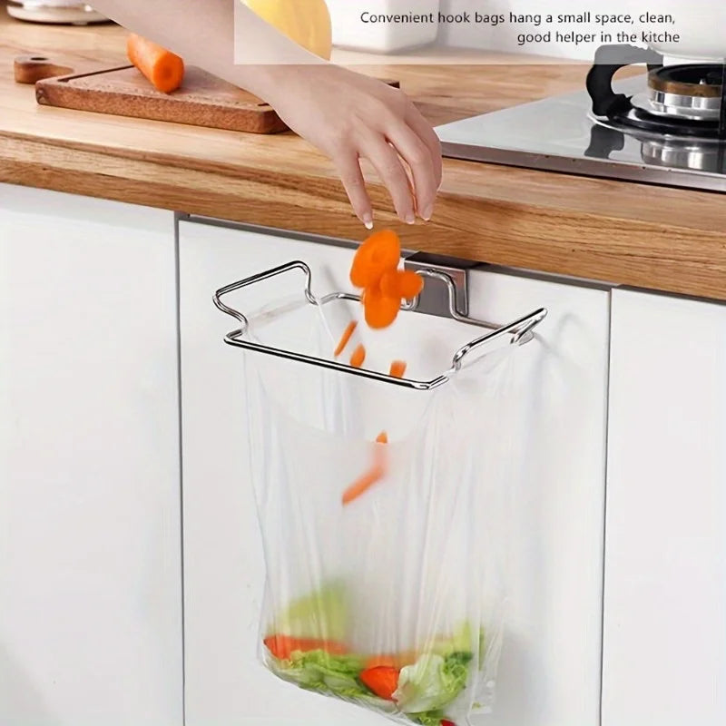 Estante de Cocina de Acero Inoxidable Sin Perforaciones con Soporte Colgante, Estante para Puerta de Armario con Almacenamiento para Paños y Bolsas de Basura