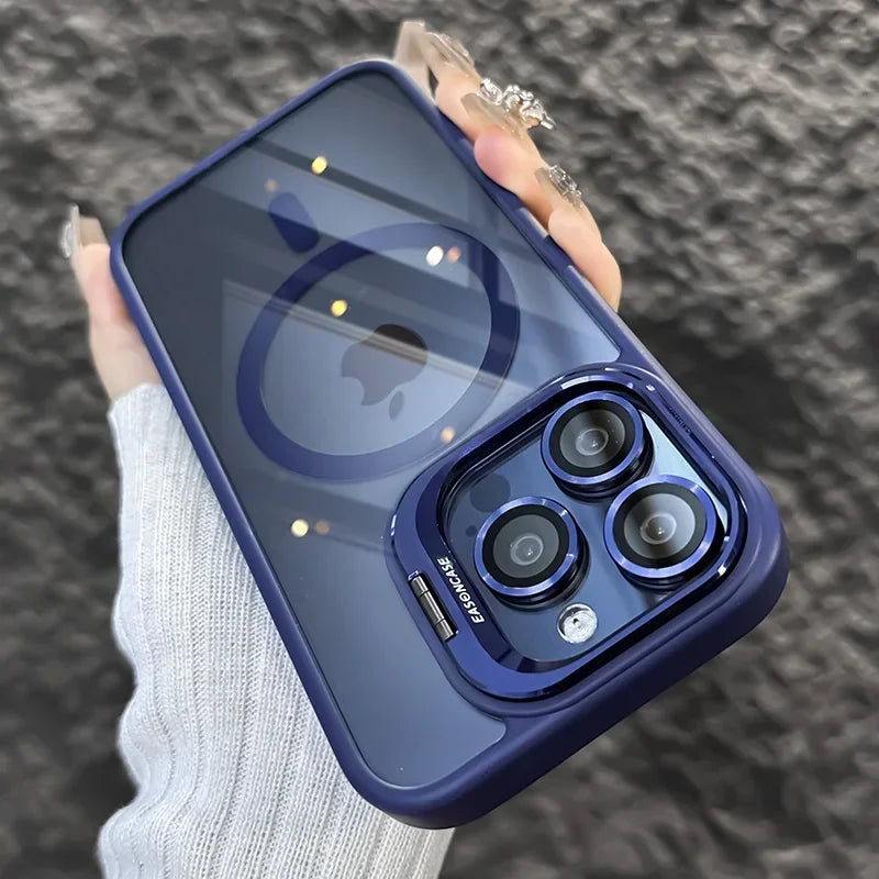 Funda de teléfono magnética de lujo a prueba de golpes para iPhone 16 15 14 13 12 11 Pro Max Plus Pro Funda con soporte de protección de lente de vidrio contraportada