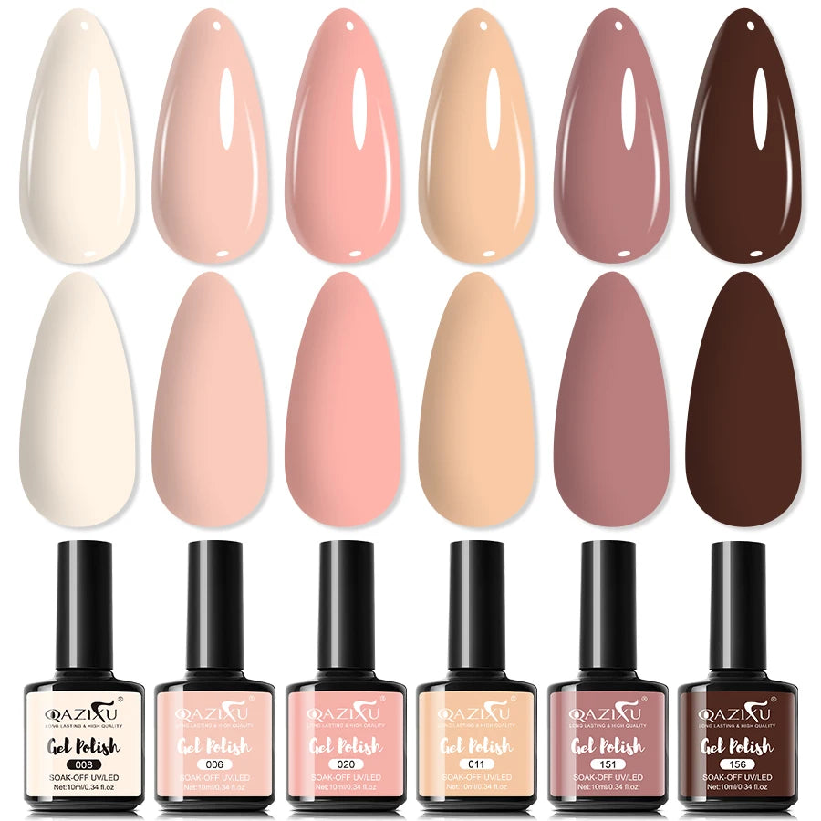 Set de 6 Esmaltes de Uñas en Gel, Color Té con Leche, Popular, UV LED, Fácil de Aplicar y Retirar, para Manicura Casera y de Salón
