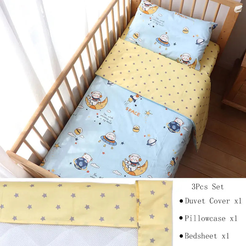 Juego de cama para cuna de bebé, ropa de cama de algodón, kit de cuna para niño y niña, incluye funda de almohada, funda nórdica, decoración para habitación de niños, 3 uds.