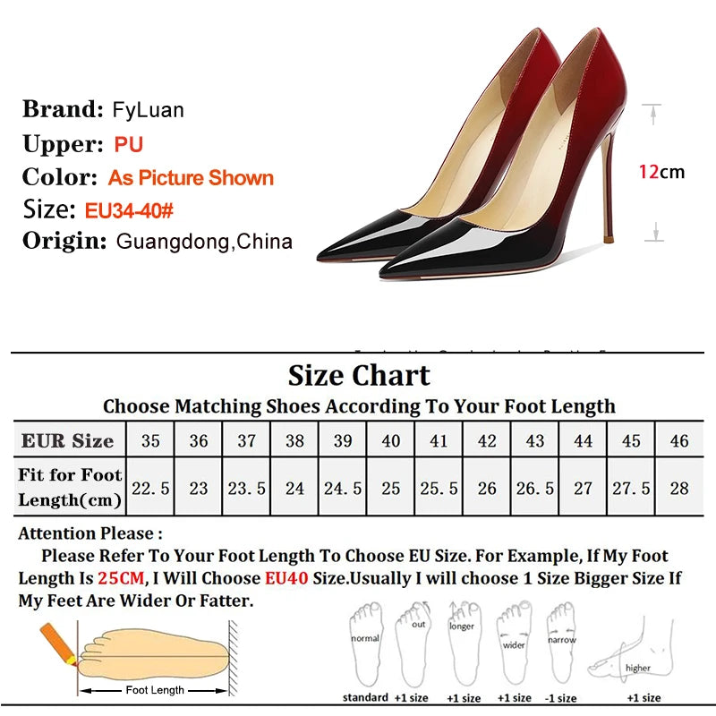 6CM 8CM 10CM 12CM temperamento zapatos individuales señoras negro rojo Color degradado verano puntiagudo charol tacones finos mujeres bombas