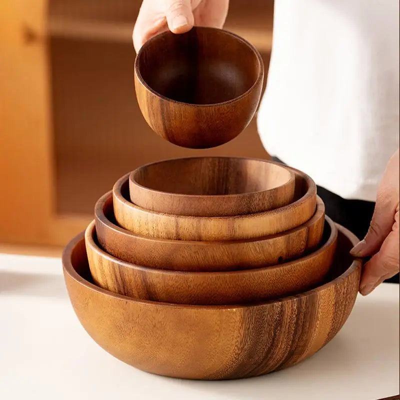 Tazón para ensalada de madera, práctico y duradero, soporte de almacenamiento para cocina, cubiertos, diseño natural simple, contenedor de alimentos