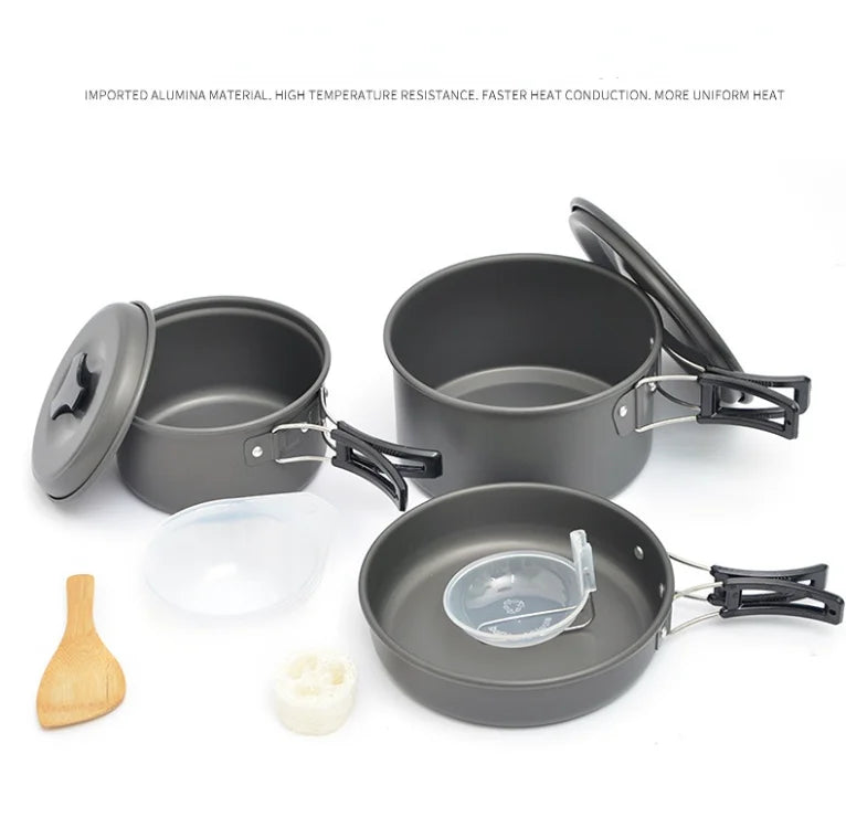 Juego de utensilios de cocina para acampar para 1 a 7 personas, olla y sartén ligeros y portátiles con bolsa de transporte, perfecto para acampar al aire libre