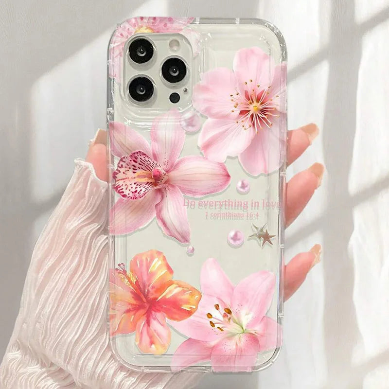 Funda de teléfono de goma suave con estampado Floral de hibisco para iPhone 17 Air 16 15 13 14 12 11 Pro Max 16E 7 8 14 15 16 Plus cubierta transparente