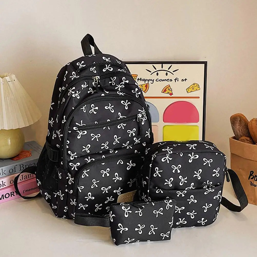 Conjunto de mochila de 3 uds., mochila con lazo de gran capacidad, bolso escolar de nailon con estampado de lazo, mochila para estudiantes con correa ajustable