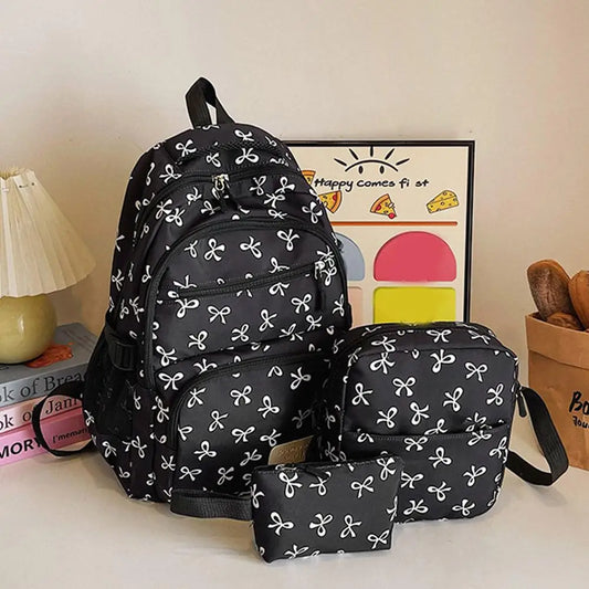 Conjunto de mochila de 3 uds., mochila con lazo de gran capacidad, bolso escolar de nailon con estampado de lazo, mochila para estudiantes con correa ajustable