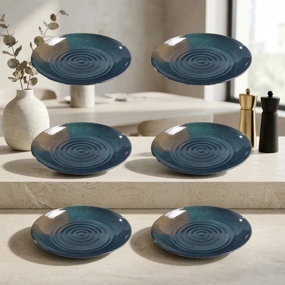 Juego de 6 Platos de Melamina Negros, Platos Planos con Ondas Concéntricas para Servir Platos Fríos, Filetes, para Restaurante, Hogar, Vajilla