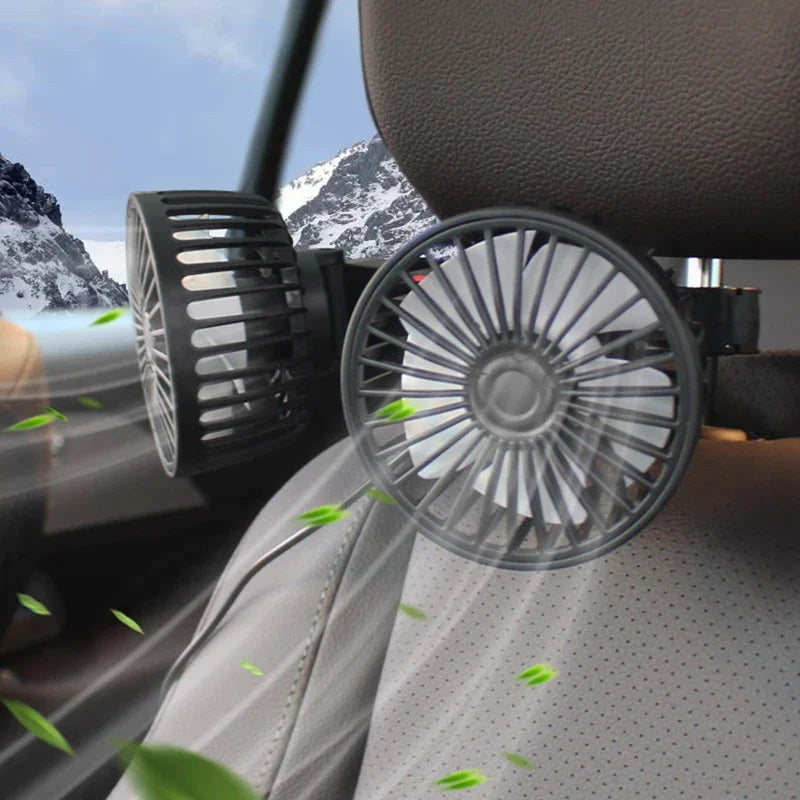 Ventilador automotriz USB portátil, ventilador de asiento de aire acondicionado eléctrico de doble cabezal giratorio de 360 grados para el hogar y la Oficina, 3 opciones de velocidad