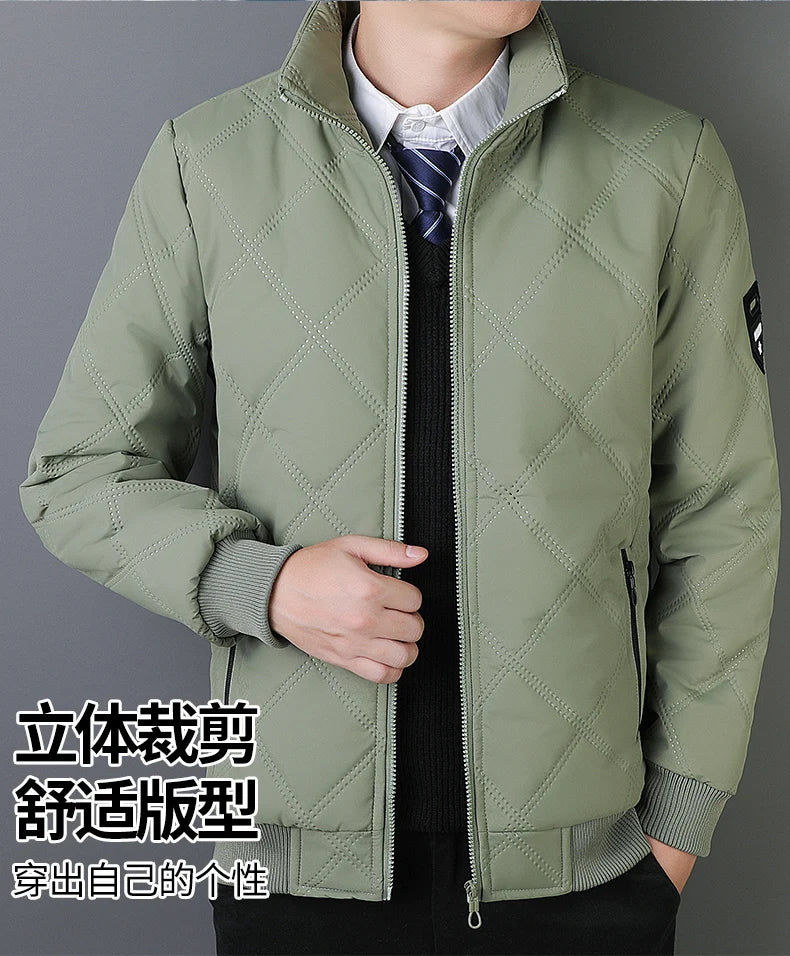 Parkas de terciopelo para hombre de otoño e invierno, Chaqueta de algodón con cuello de béisbol grueso para hombre de negocios, chaqueta informal holgada de gran tamaño para hombre