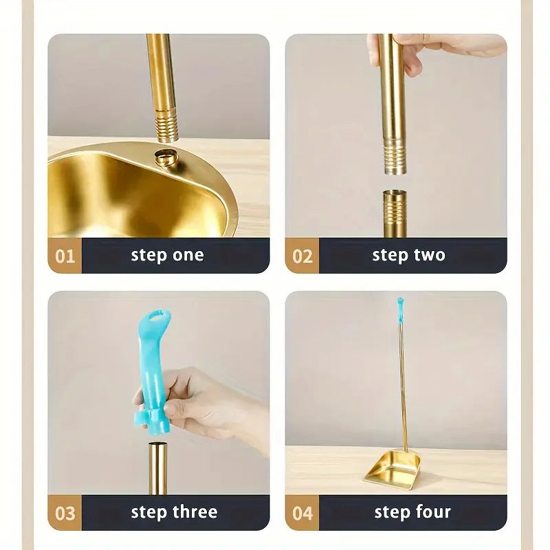 Juego de escoba y recogedor de acero inoxidable dorado, modelo básico, recogedor para exteriores, recogedor para restaurantes, escoba para limpieza de suelos, recogedor de pie, recogedor para jardín, para el hogar y la ofic