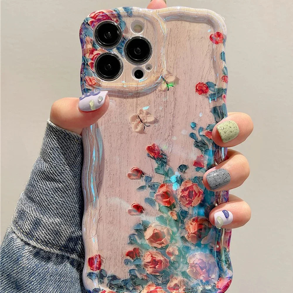 Funda de teléfono con pintura al óleo Retro para iPhone 13, 14, 15, 16 Pro Max 12, 11, funda de silicona a prueba de golpes con estampado de flores de lujo, decoración artística