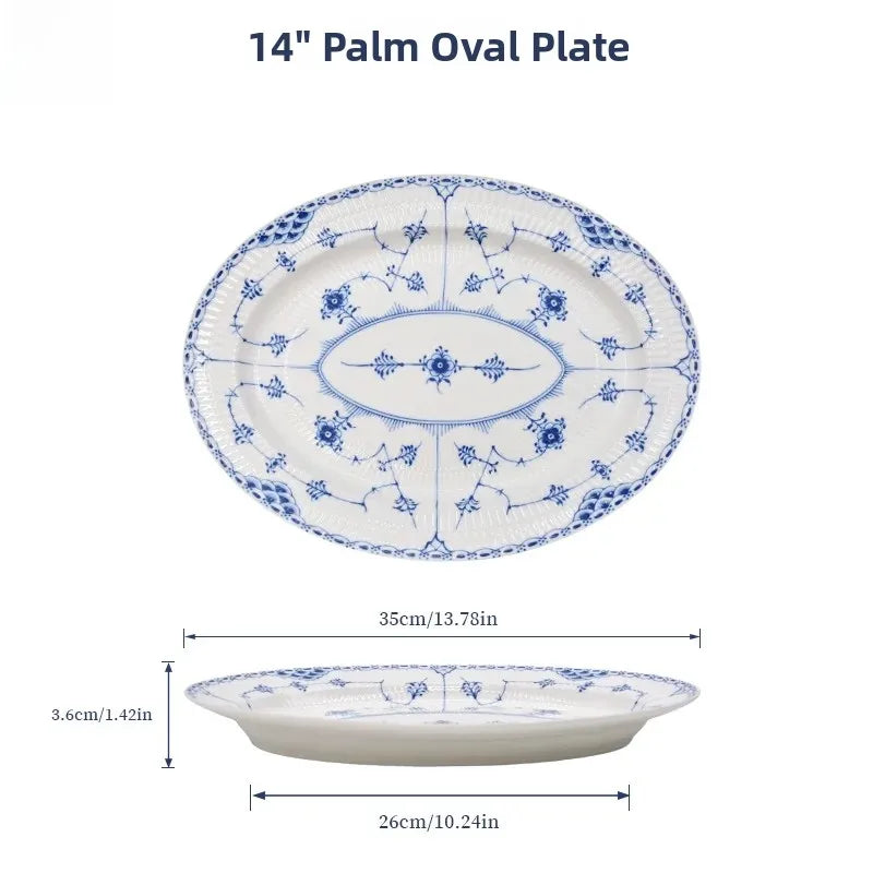Juego de vajilla de porcelana blanca de Jingdezhen con diseño de hierba Tang azul y blanca, plato llano para uso doméstico, t...