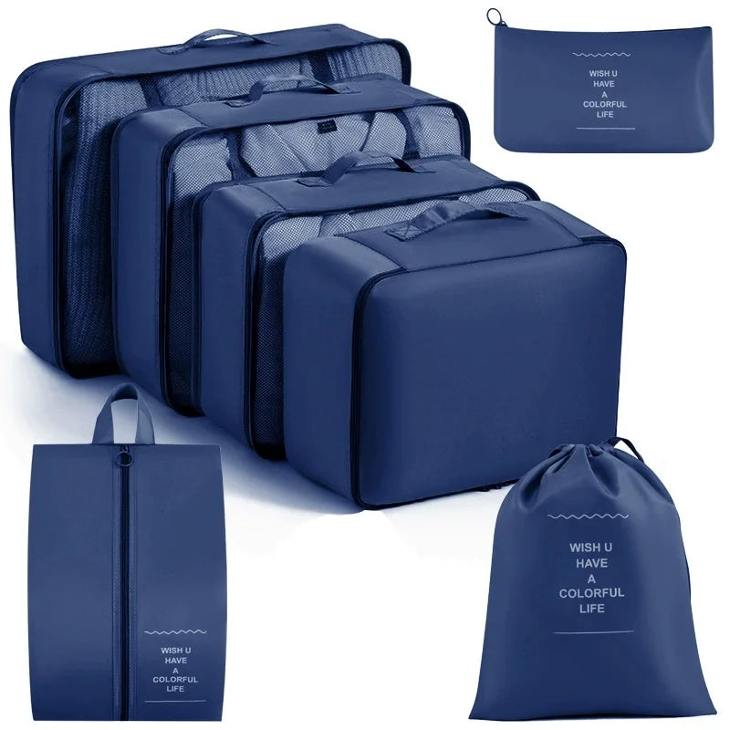 Juego de 7/8/9 piezas de bolsas de almacenamiento de viaje, artículos de tocador digitales, zapatos, bolsa organizadora de ropa, maleta, bolsa ordenada para ropa, juego de cubos de embalaje