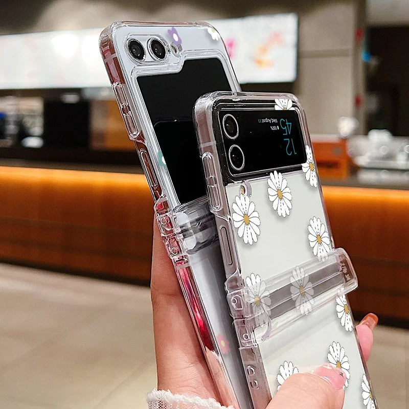 Funda de teléfono transparente con diseño de flor de amor para Samsung Galaxy Z Flip7 FE Flip 7 6 5 4 3 5G Flip5 Flip6, funda dura para PC a prueba de golpes