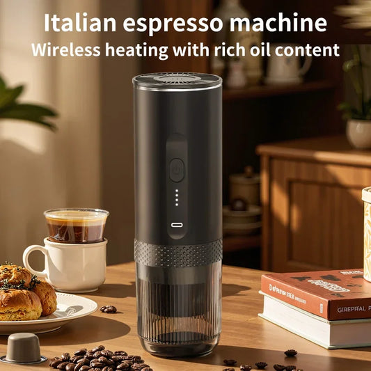 Cafetera Espresso eléctrica inalámbrica 2 en 1 para coche y hogar, cafetera portátil para acampar, cafetera de viaje en polvo cápsula