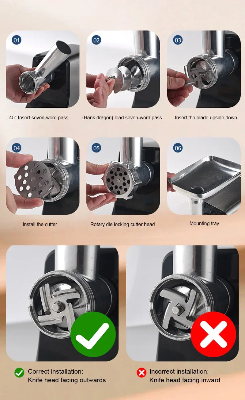 Picadora de carne eléctrica, máquina para hacer salchichas con 3 placas de molienda, empujador de alimentos, picadora de carne, exprimidor, picadora de alimentos para el hogar y la cocina