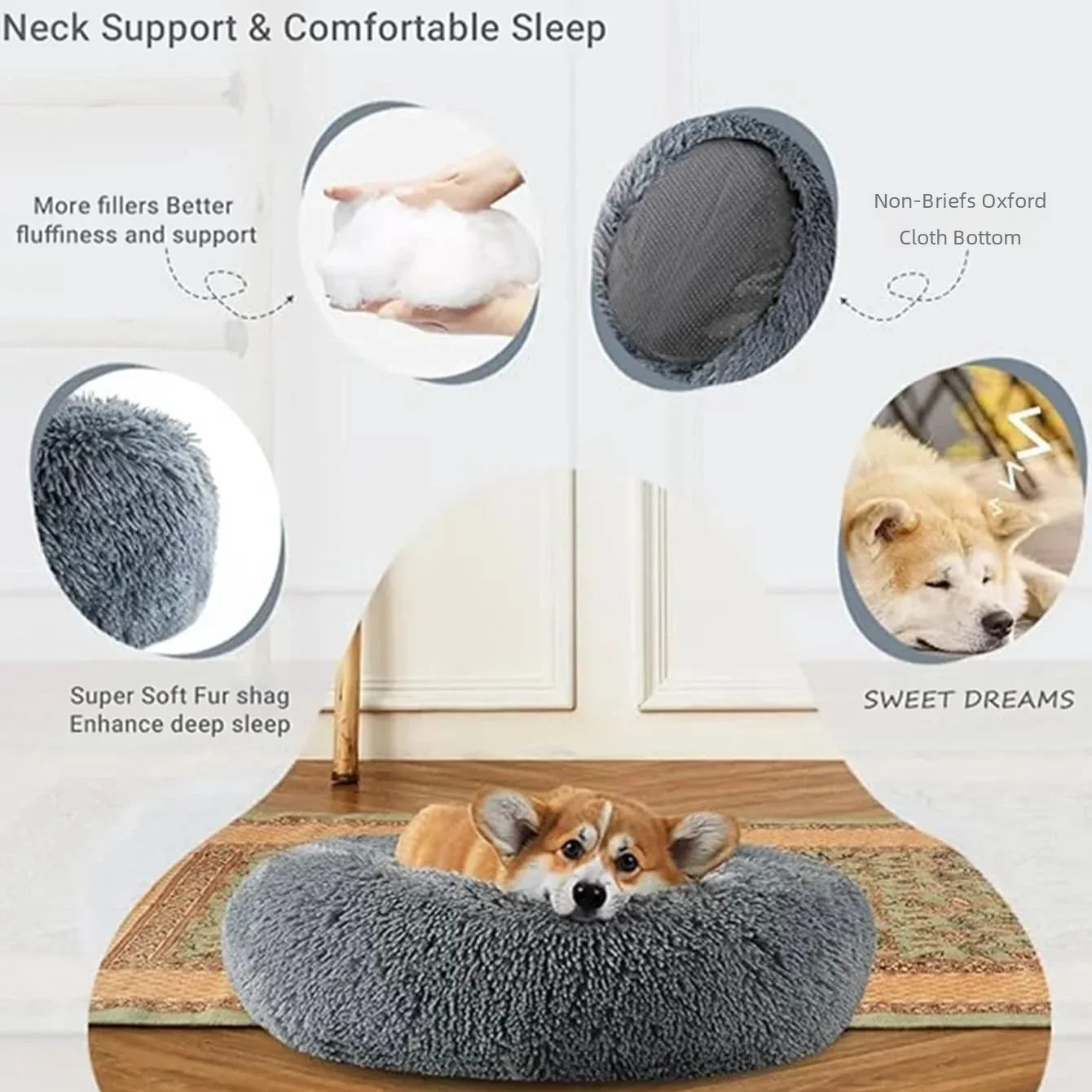 Cama redonda para mascotas de 40-90cm y 6 tamaños, cama para perros grandes, cama para gatos súper suave, casa para perros de peluche para perros medianos, casa para dormir cálido en invierno