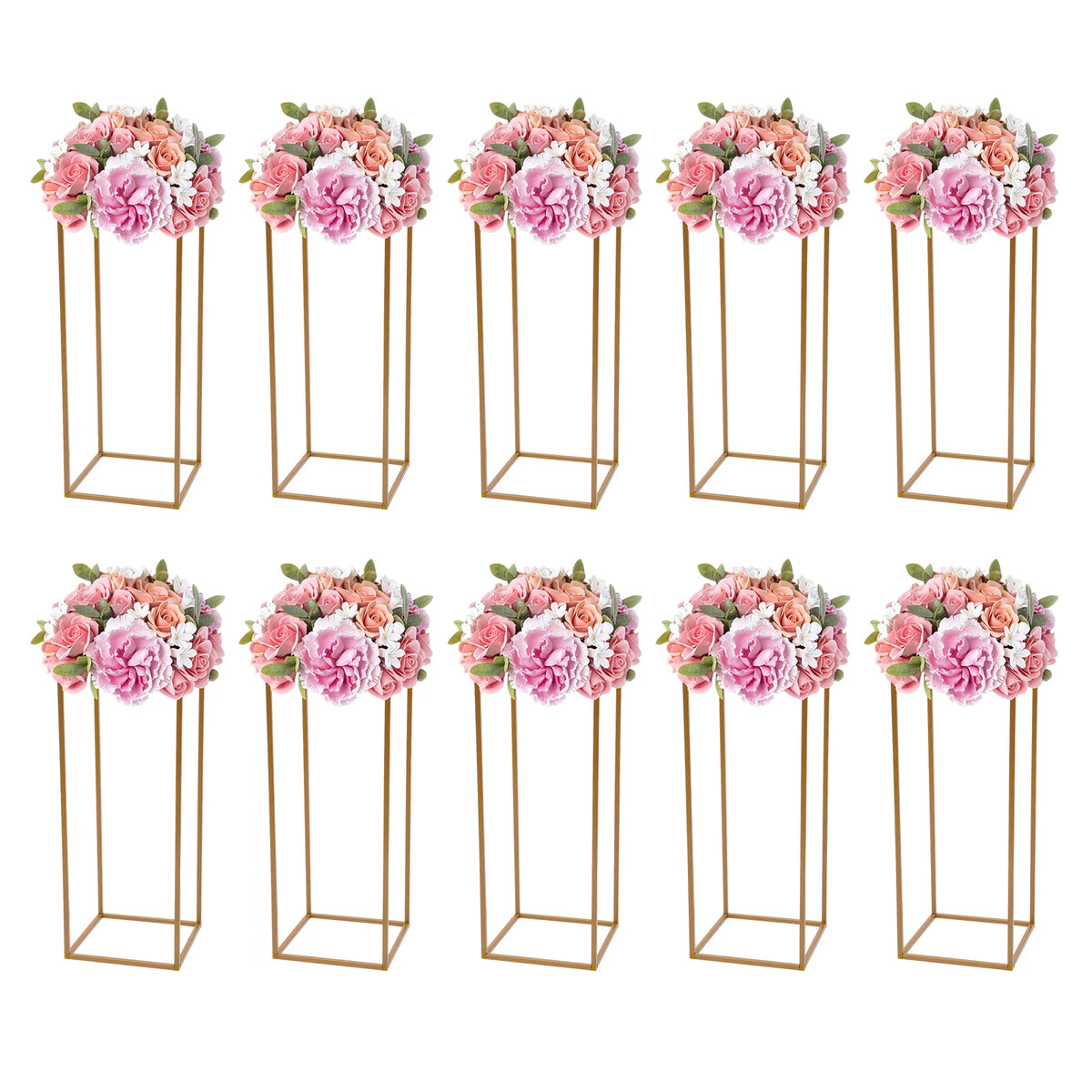 Juego de soporte de flores para boda, estante de columna de Metal dorado de 23,62 "H, decoración de utilería para fiesta de boda, soporte de exhibición de globos, Pilar de florero, 10 Uds.