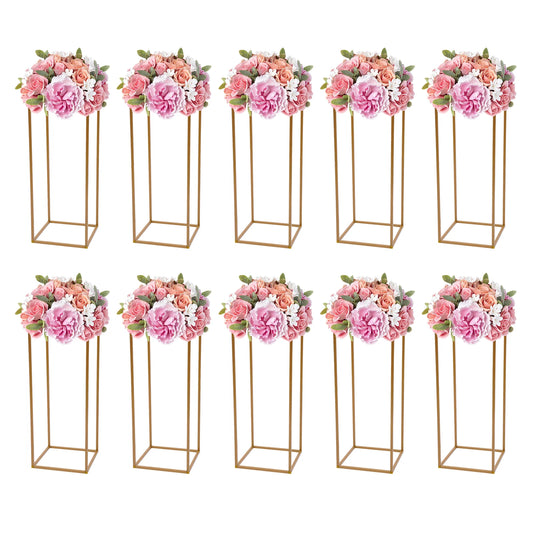Juego de soporte de flores para boda, estante de columna de Metal dorado de 23,62 "H, decoración de utilería para fiesta de boda, soporte de exhibición de globos, Pilar de florero, 10 Uds.