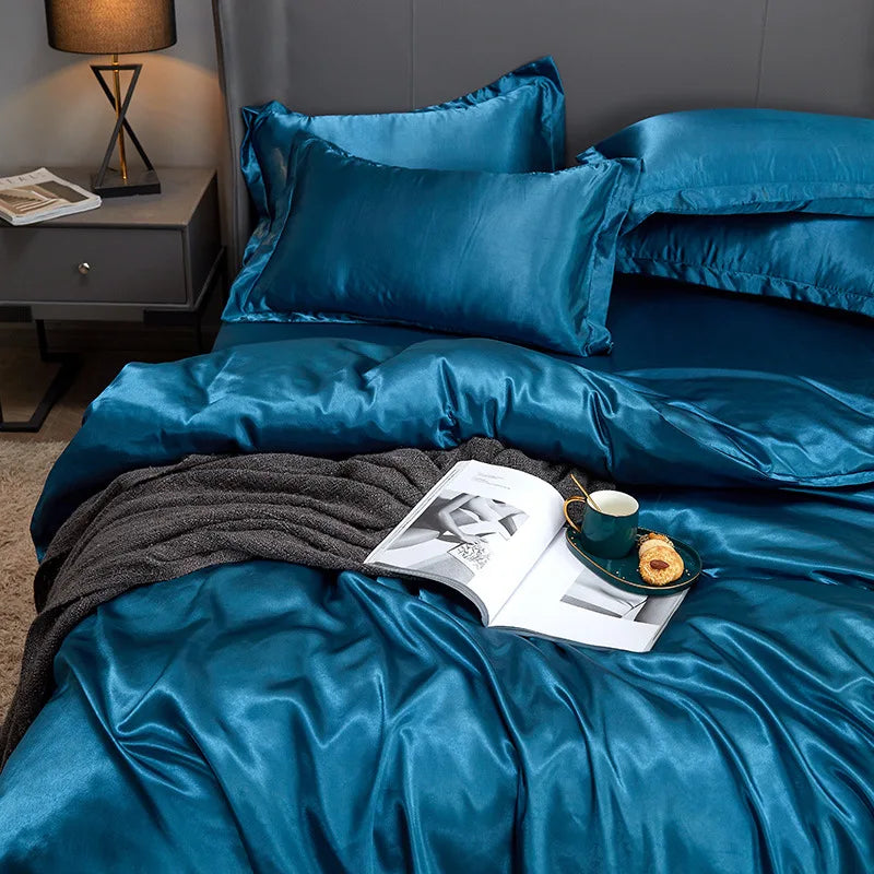 Juego de funda nórdica de cama 120/150/180/200 Tencel, juego de cama de seda negro, verde, blanco, Sábana de verano, Sábana bajera elástica de lujo 180x200