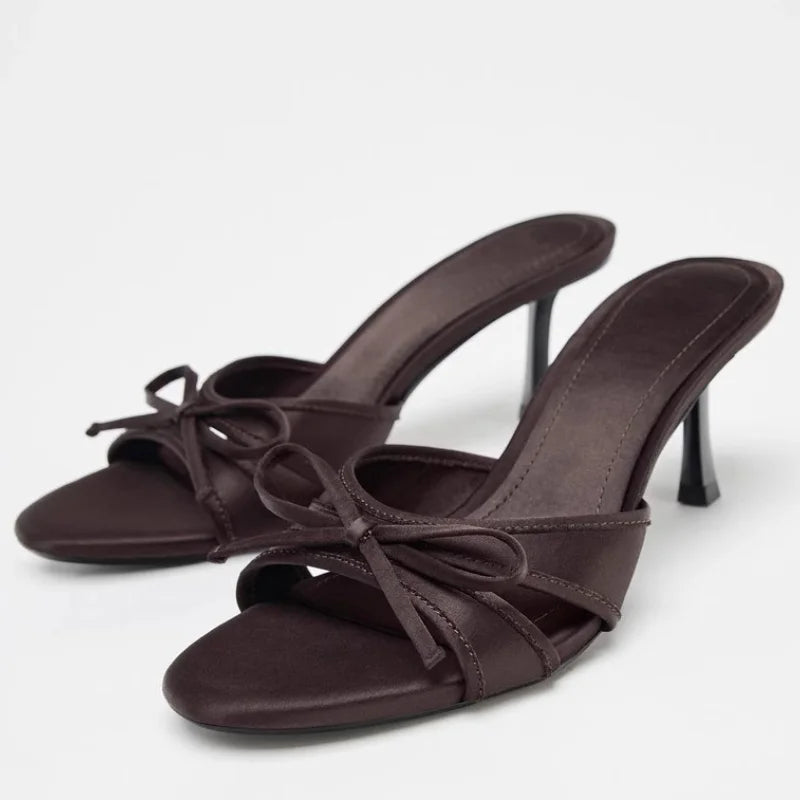 Zapatillas sexis de tacón alto de verano para mujer, Sandalias con punta abierta y nudo de mariposa a la moda para vestido de fiesta Stripper para mujer