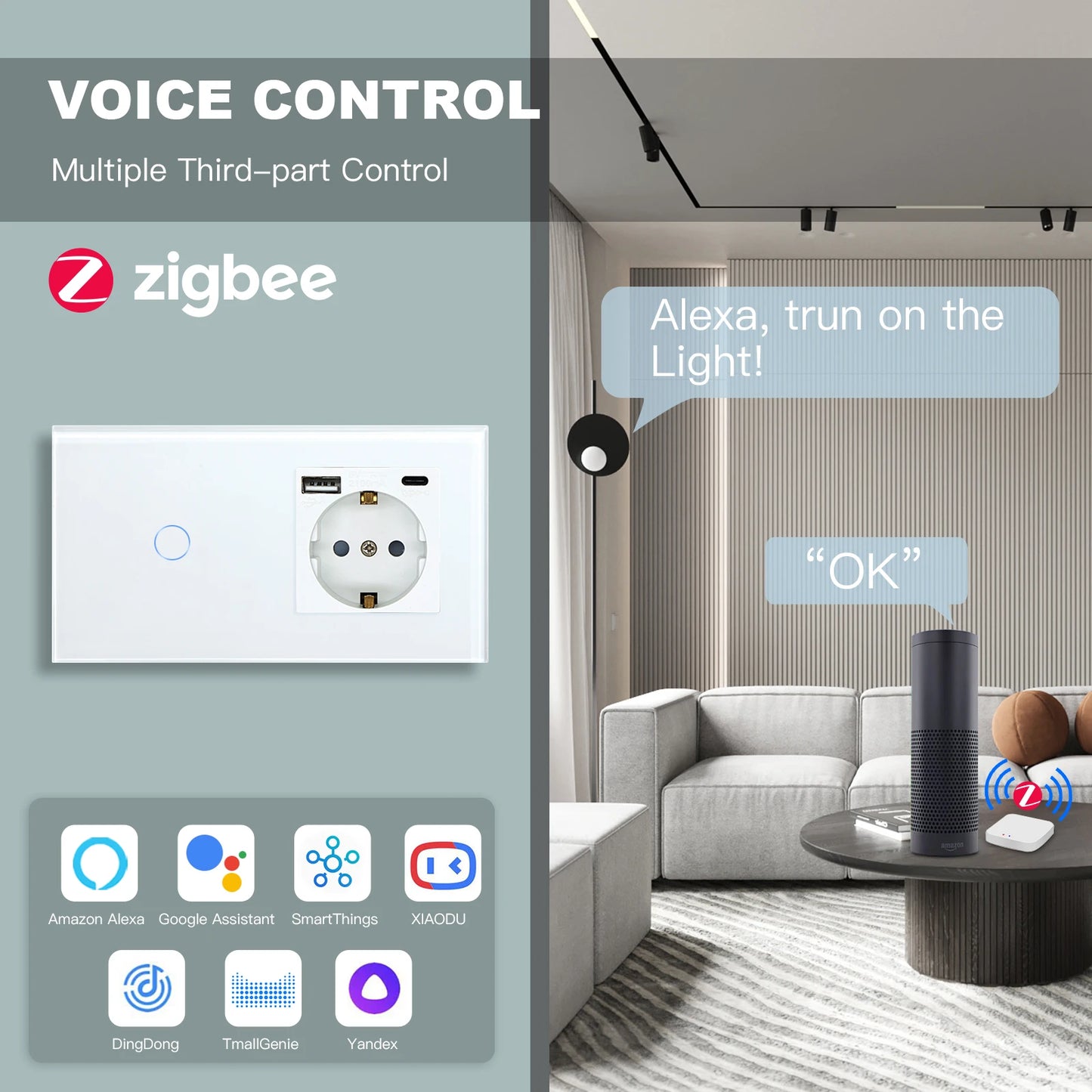 Interruptores BSEED Zigbee, interruptor de luz inteligente de 1/2/3 entradas, enchufes de pared normales de la UE, interruptores táctiles multicontrol, aplicación Tuya Smart Life Alexa