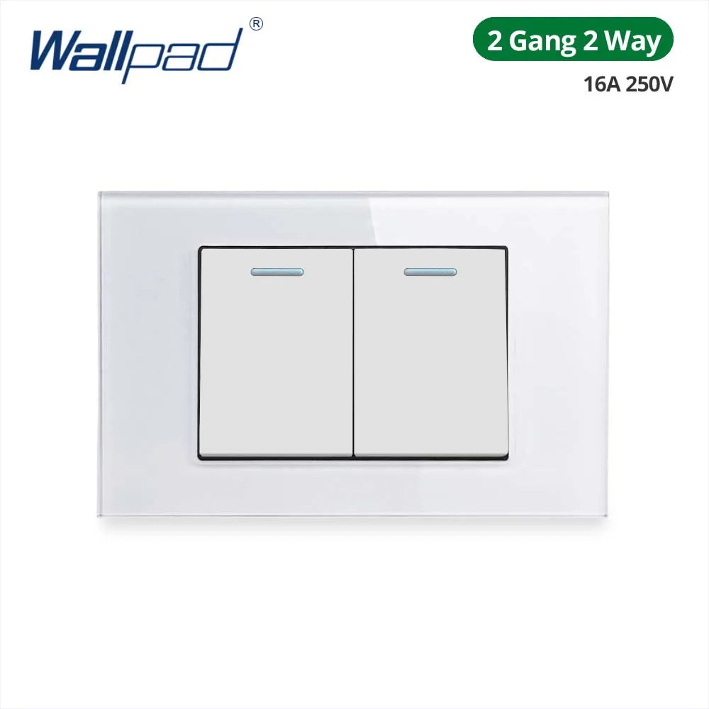 Wallpad Panel de vidrio templado blanco interruptor de luz de pared UE Reino Unido italiano Chile enchufe botón basculante 118*75mm 16A AC110-250V