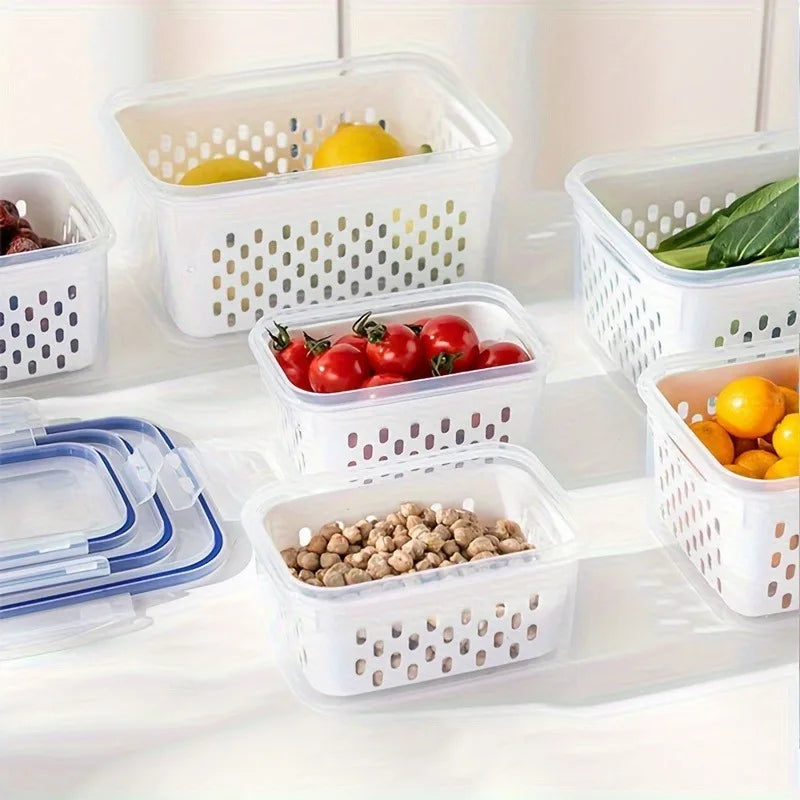 Juego de 4/6 piezas de recipientes herméticos para almacenamiento de alimentos - Cajas apilables para preparación de comidas - Adecuadas para frutas, verduras, carne y granos
