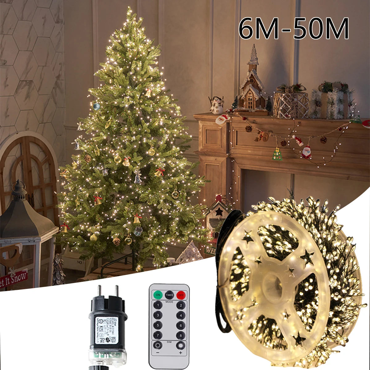 Guirnalda de luces LED de 6M-75M con forma de petardo, guirnalda de luces navideñas para jardín, fiesta, boda, decoración de árbol de Navidad