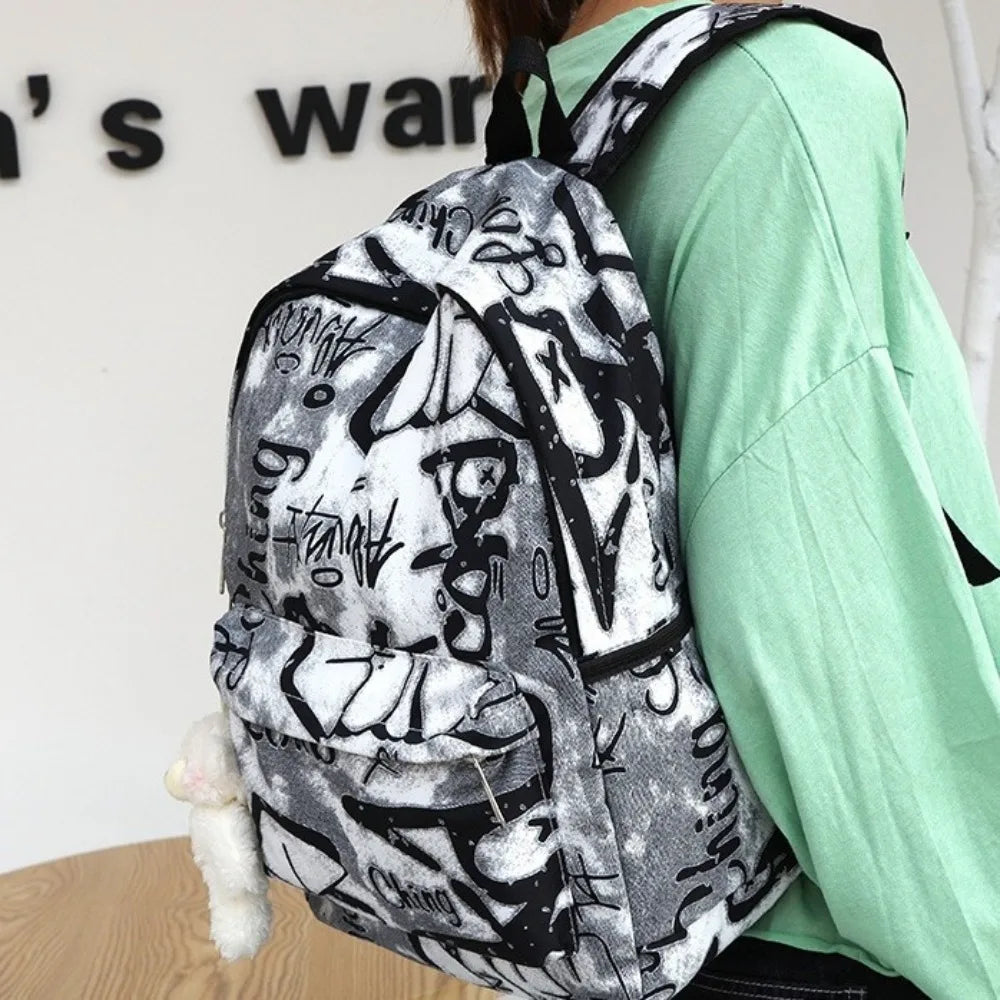 Mochila escolar para estudiantes con grafiti de gran capacidad, mochila informal de moda para mujer, mochilas escolares bonitas de dibujos animados para ir al trabajo en niñas