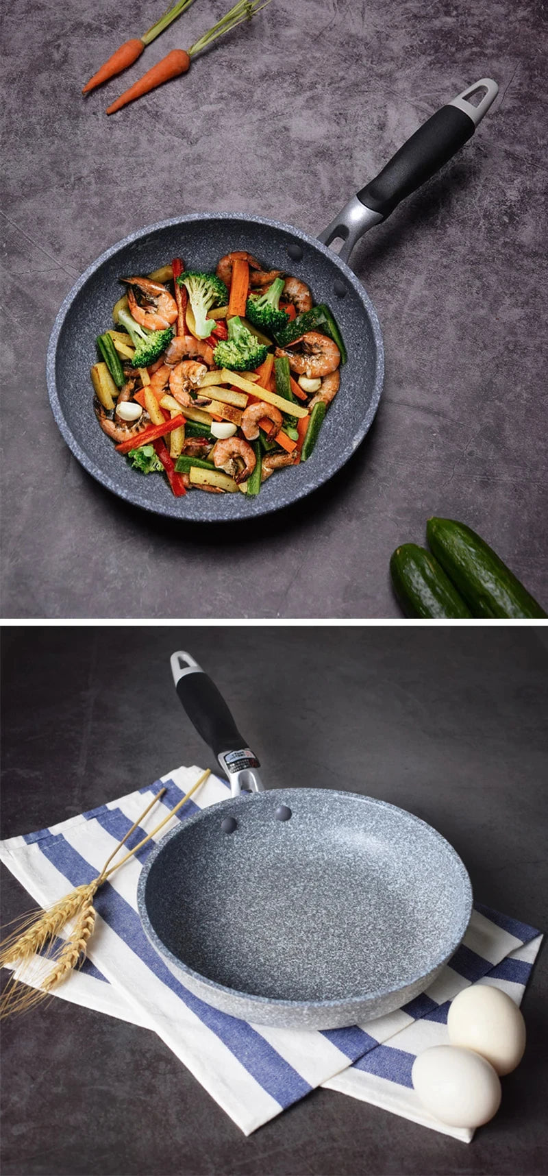 Sartén antiadherente de piedra duradera, sartén Wok, Caldero, Cocina de Inducción, sartenes, panqueques, huevo, estufa de Gas, hogar, 28 cm, 26 cm, 24 cm, 20cm