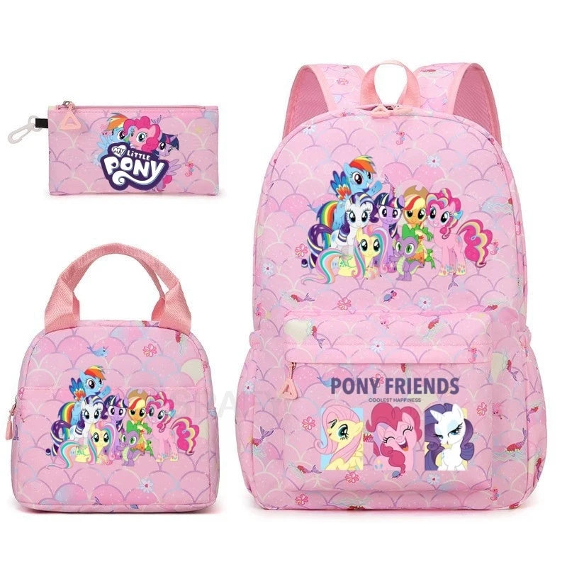 Juego de 3 mochilas My Little Pony para niños, mochila escolar para niñas, mochila escolar para adolescentes, mochila arcoíris para mujeres