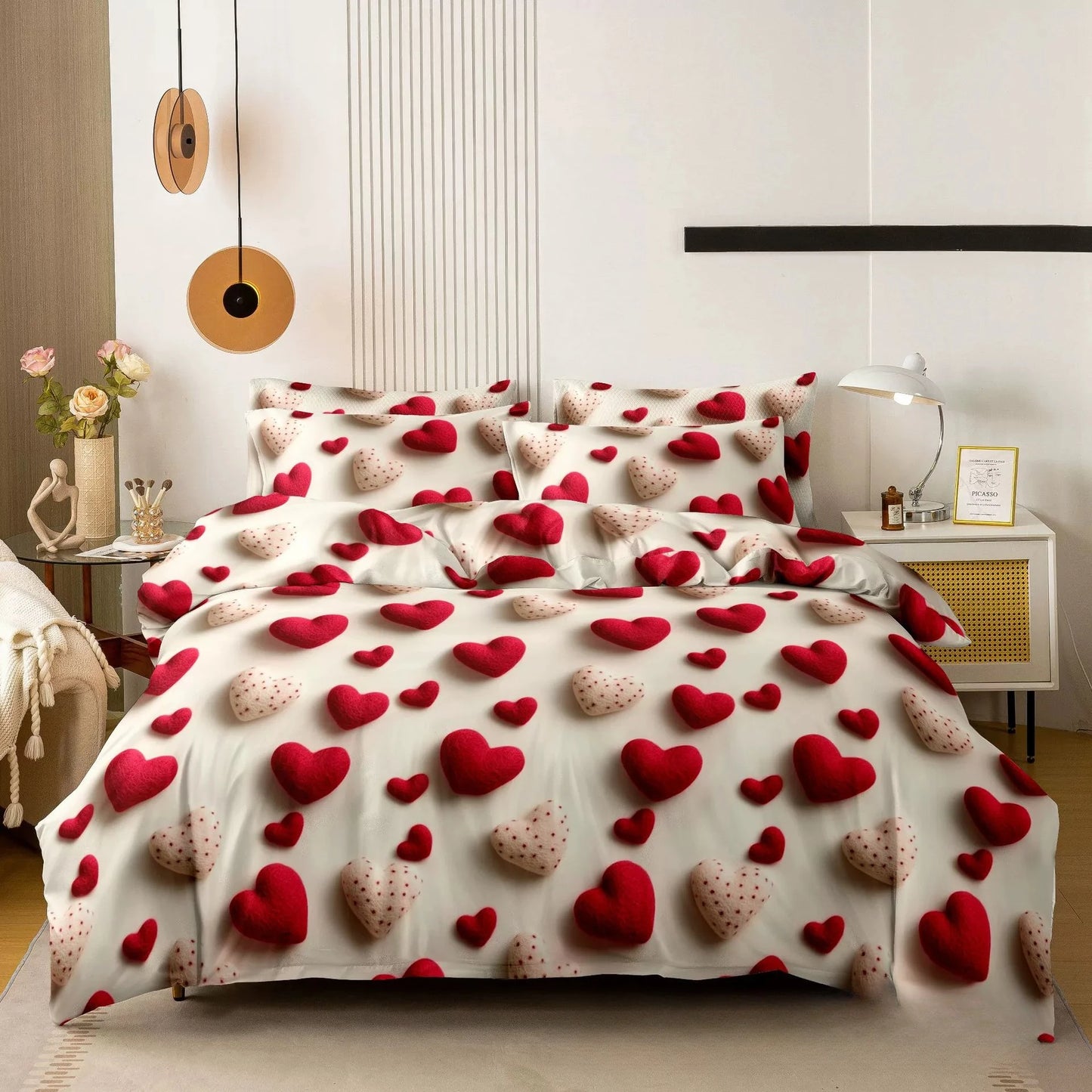 Funda nórdica cepillada estampada, funda de almohada, juego de tres piezas, funda de cama de tela respetuosa con la piel de alta calidad (sin sábana), 3 uds.