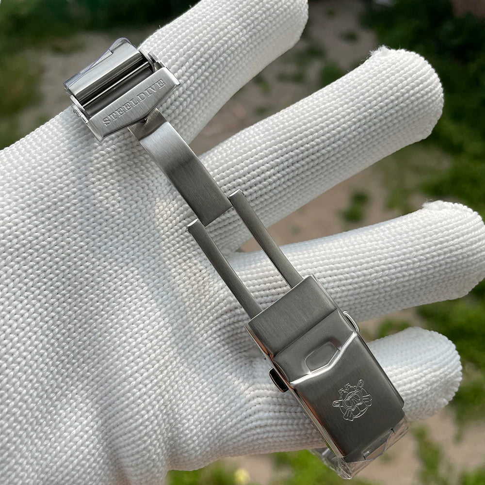 STEELDIVE-pulsera de repuesto de acero inoxidable de 20MM, hebilla sellada, cierre plegable con seguridad para relojes de buceo