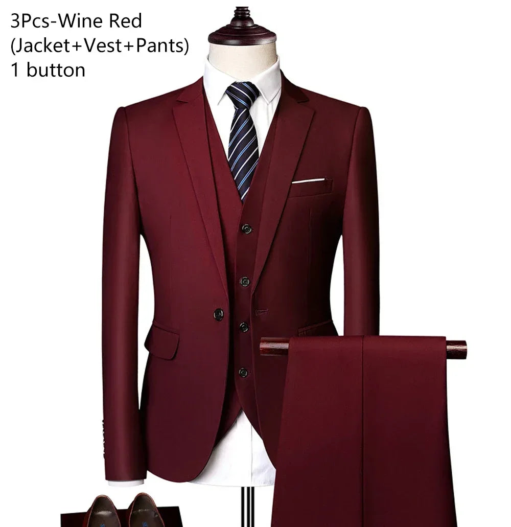 Trajes para hombre, conjunto de 3 piezas, moda elegante para boda, chaquetas completas clásicas, chaleco, pantalones, Blazers, traje Formal 2025