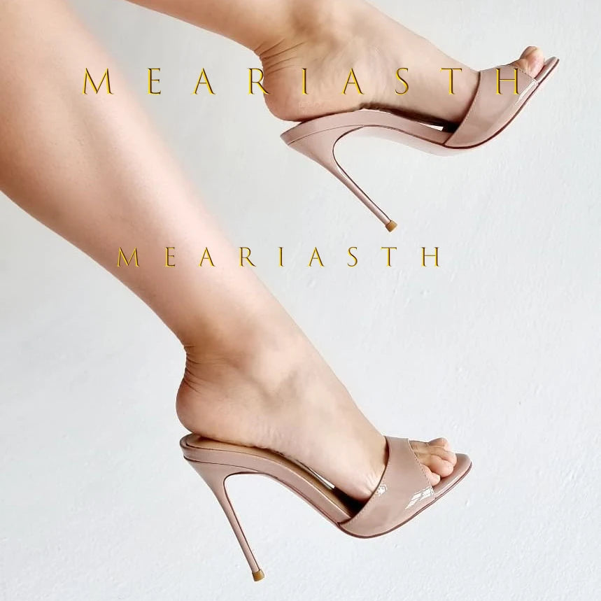 Sandalias de tacón de charol rojo, Sandalias poco profundas sin cordones, tacones sexis sólidos, zapatos de tacón de aguja de verano de 10CM, Sandalias con punta abierta y una correa