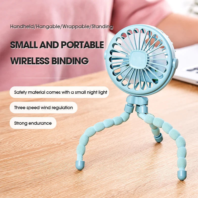 Ventilador Portátil para Cochecito de Bebé HOMEFISH, Ventilador Mini Oscilante con Clip, Funciona con Batería USB, con Trípode Flexible para Cochecito y Asiento de Auto