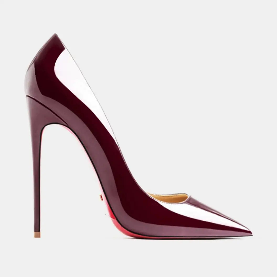 Sandalias de mujer 2026, nuevas, de tacón alto de 12 cm, estilo francés, puntiagudas, tacón delgado, sexys, negras, de boca poco profunda, zapatos individuales con suela roja para mujer.