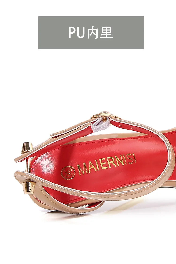 Sandalias de tacón alto con punta estrecha y decoración de Metal para mujer, zapatos de tacón súper alto con correa y hebilla de PU, zapatos de tacón para actuación en escenario de 12cm