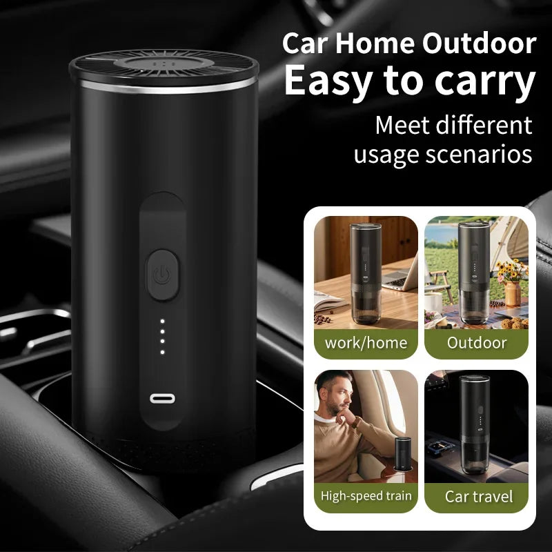 Cafetera Espresso eléctrica inalámbrica 2 en 1 para coche y hogar, cafetera portátil para acampar, cafetera de viaje en polvo cápsula