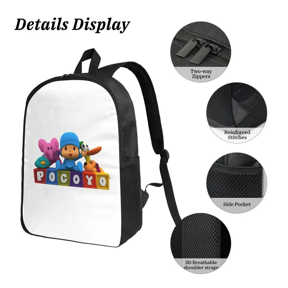 Mochila azul de dibujos animados de Pocoyo para niños, mochila escolar, bolsos de hombro para ordenador, bolsa de almuerzo aislada de 3 piezas, estuche para lápices