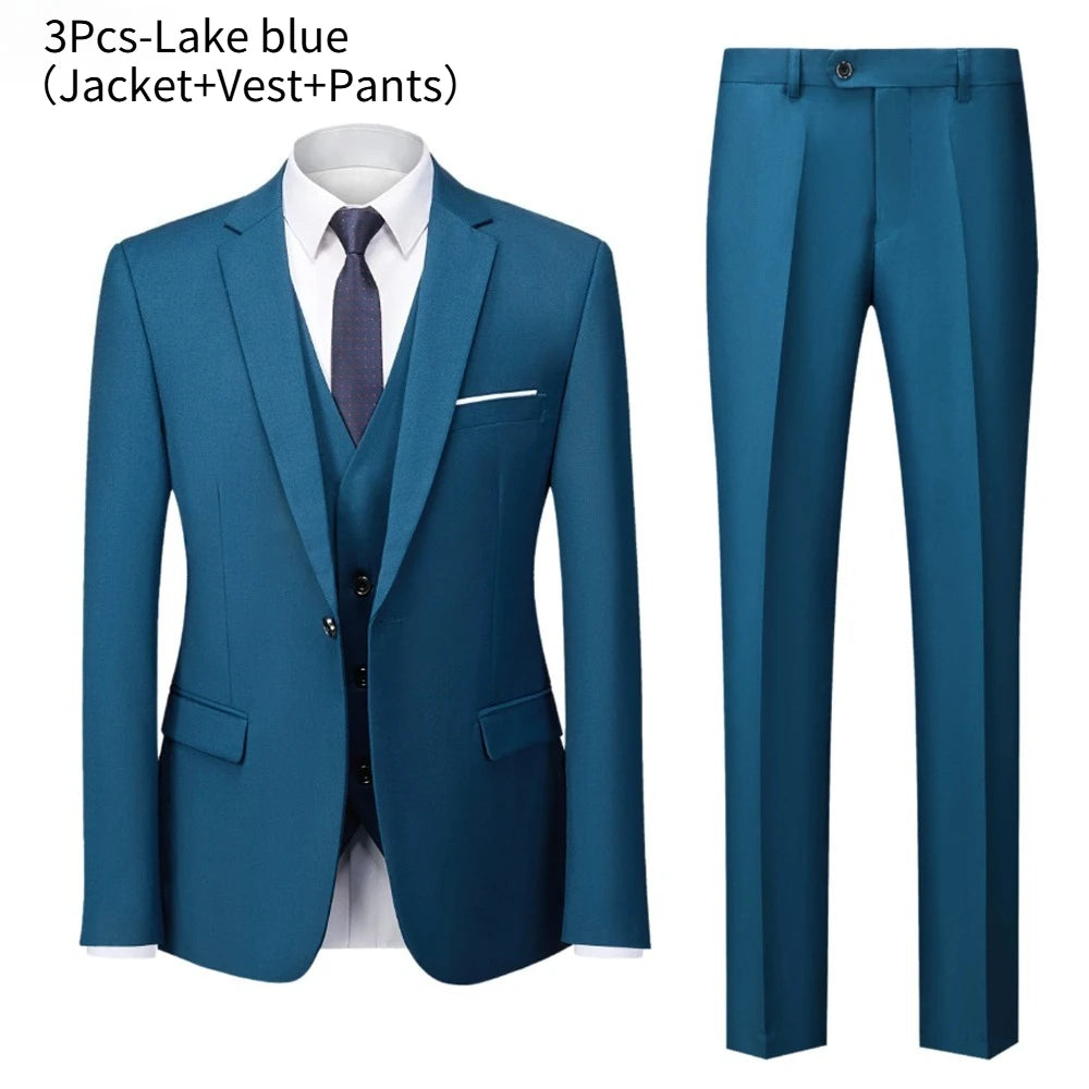 Trajes para hombre, conjunto de 3 piezas, moda elegante para boda, chaquetas completas clásicas, chaleco, pantalones, Blazers, traje Formal 2025